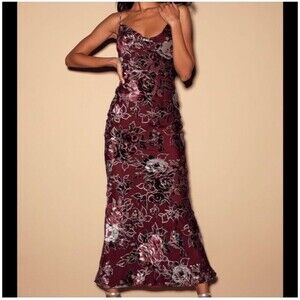 Lulus Velvet Floral Maxi Dress Size M Embrace Me Burgundy Party Wedding Prom